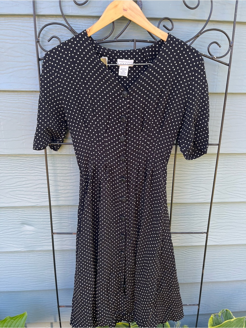 Classic Polka Dot Button-Front Dress - Black/White midi